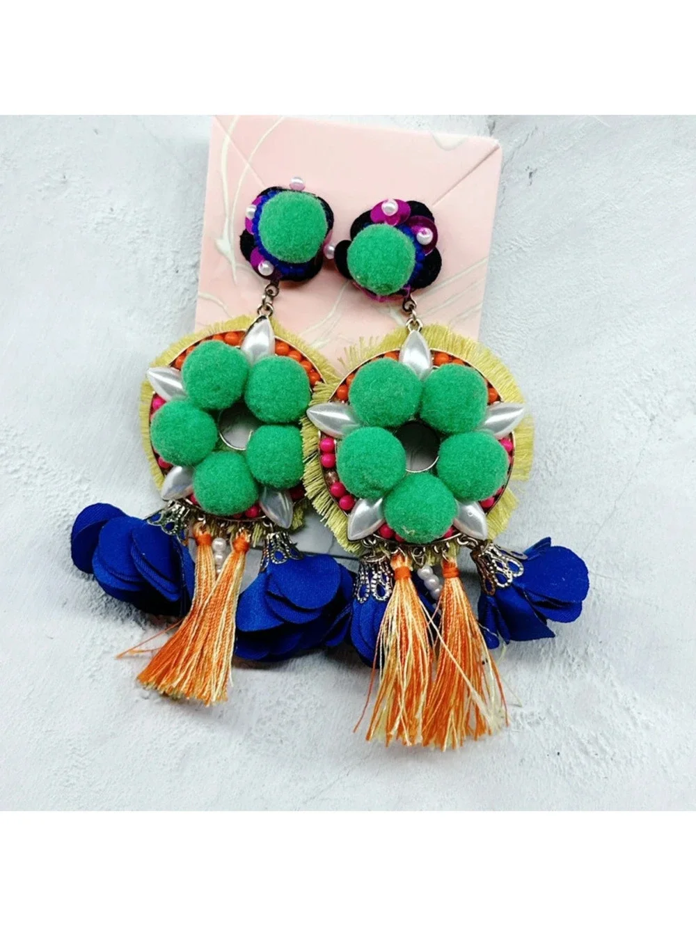840mc. Green Statement Earrings Heavy